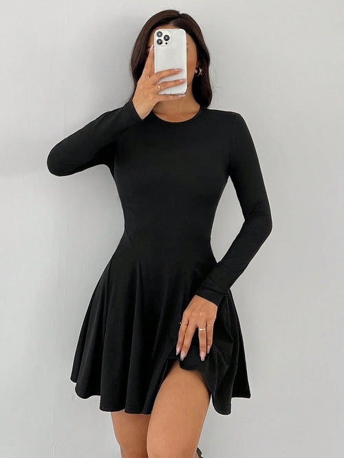 Long-Sleeve A-Line Midi Dress
