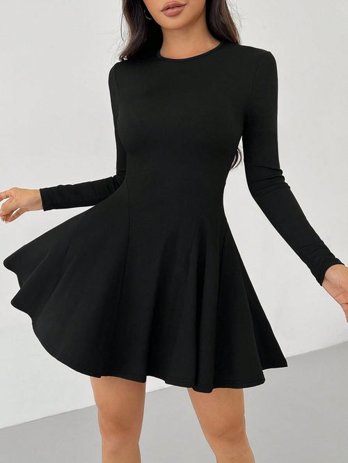 Long-Sleeve A-Line Midi Dress