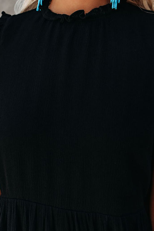Black Pocketed Ruffle Babydoll Dress