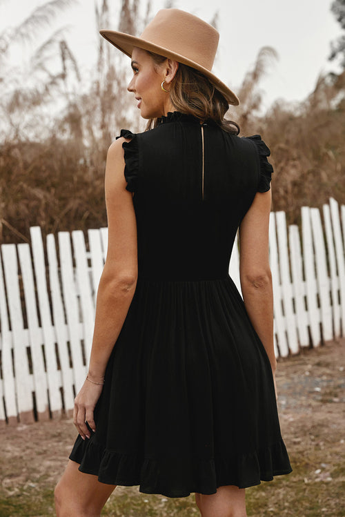 Black Pocketed Ruffle Babydoll Dress