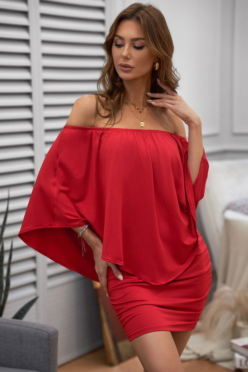 Layered Red Mini Poncho Dress