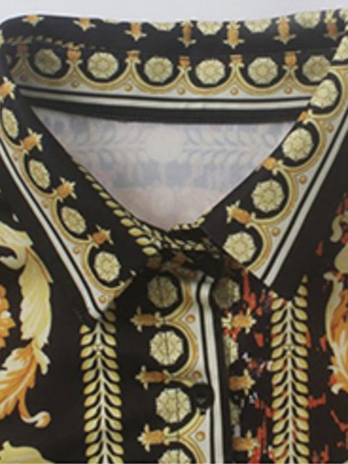 Gold Leopard Paisley Patchwork Shirt Dress