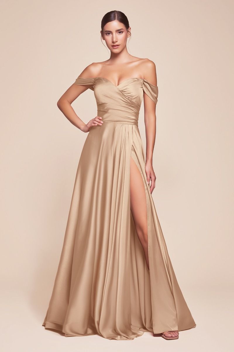 A-Line Satin Off-the-Shoulder Dress