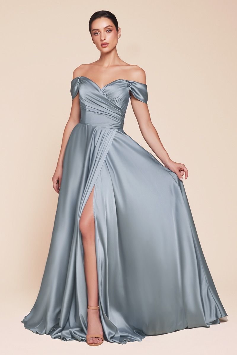 A-Line Satin Off-the-Shoulder Dress