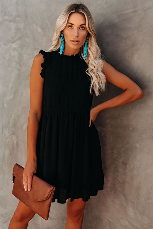 Black Pocketed Ruffle Babydoll Dress
