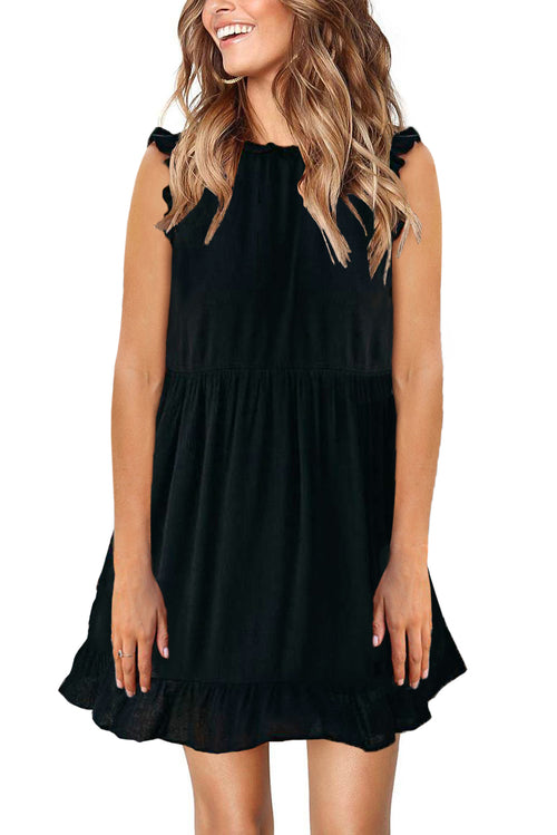 Black Pocketed Ruffle Babydoll Dress