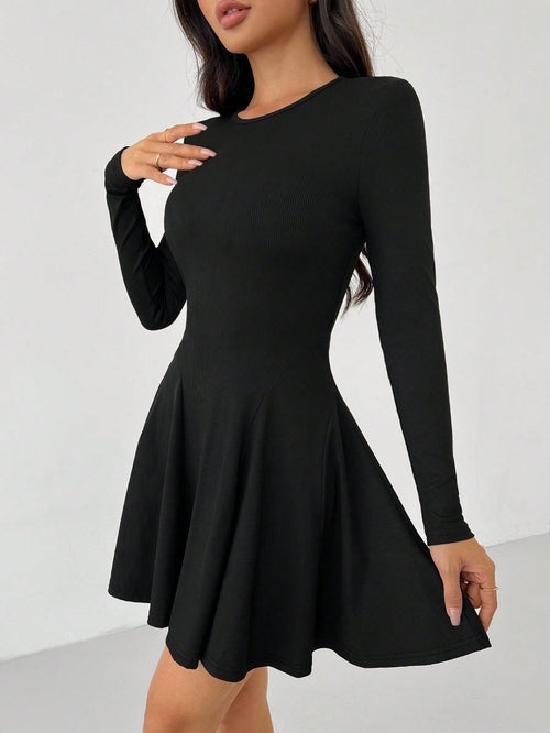 Long-Sleeve A-Line Midi Dress