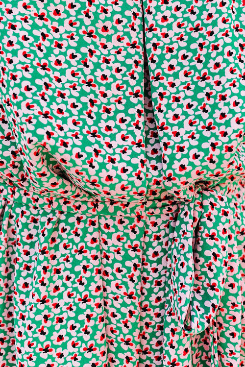 Green Halter Sleeveless Floral Mini Dress