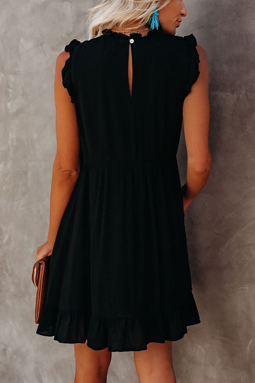 Black Pocketed Ruffle Babydoll Dress