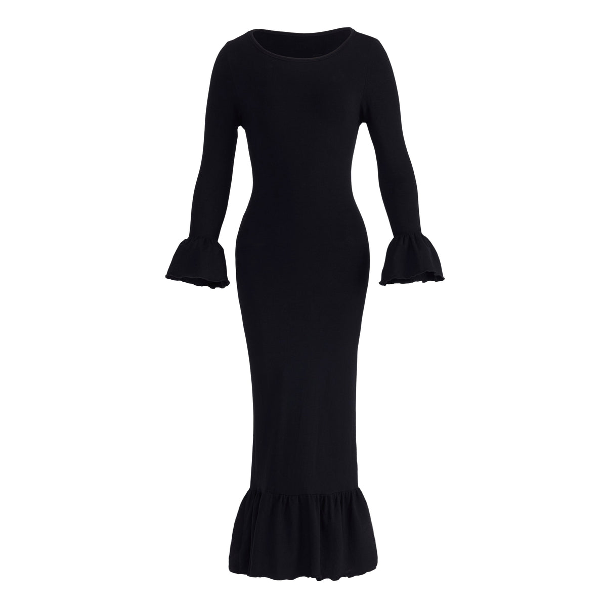 Marjorie Bamboo Ruffle Dress in Black
