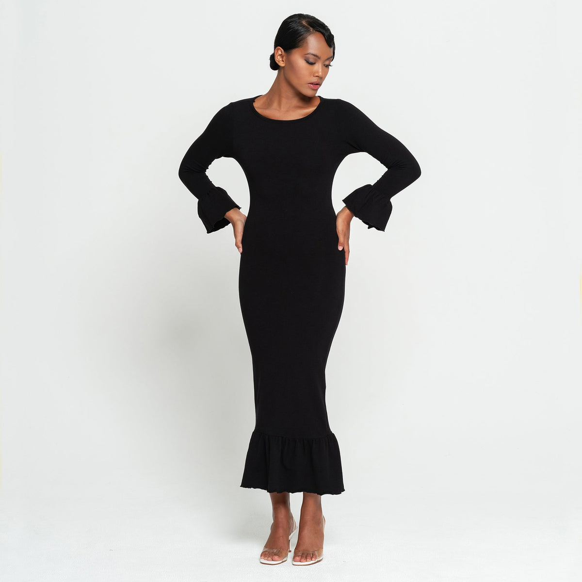 Marjorie Bamboo Ruffle Dress in Black