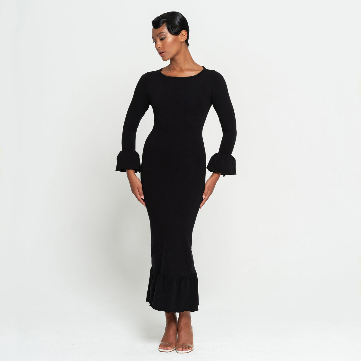 Marjorie Bamboo Ruffle Dress in Black