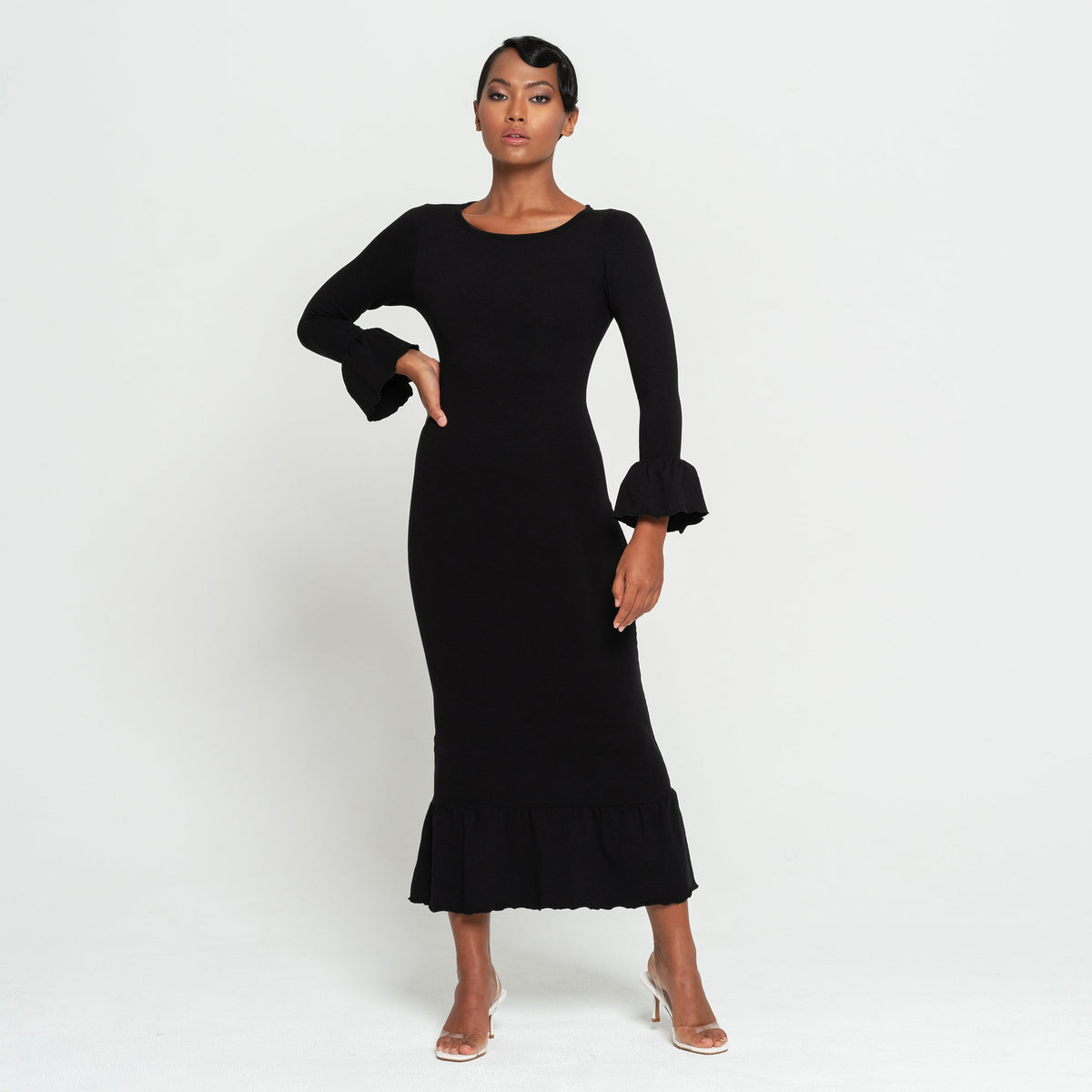 Marjorie Bamboo Ruffle Dress in Black