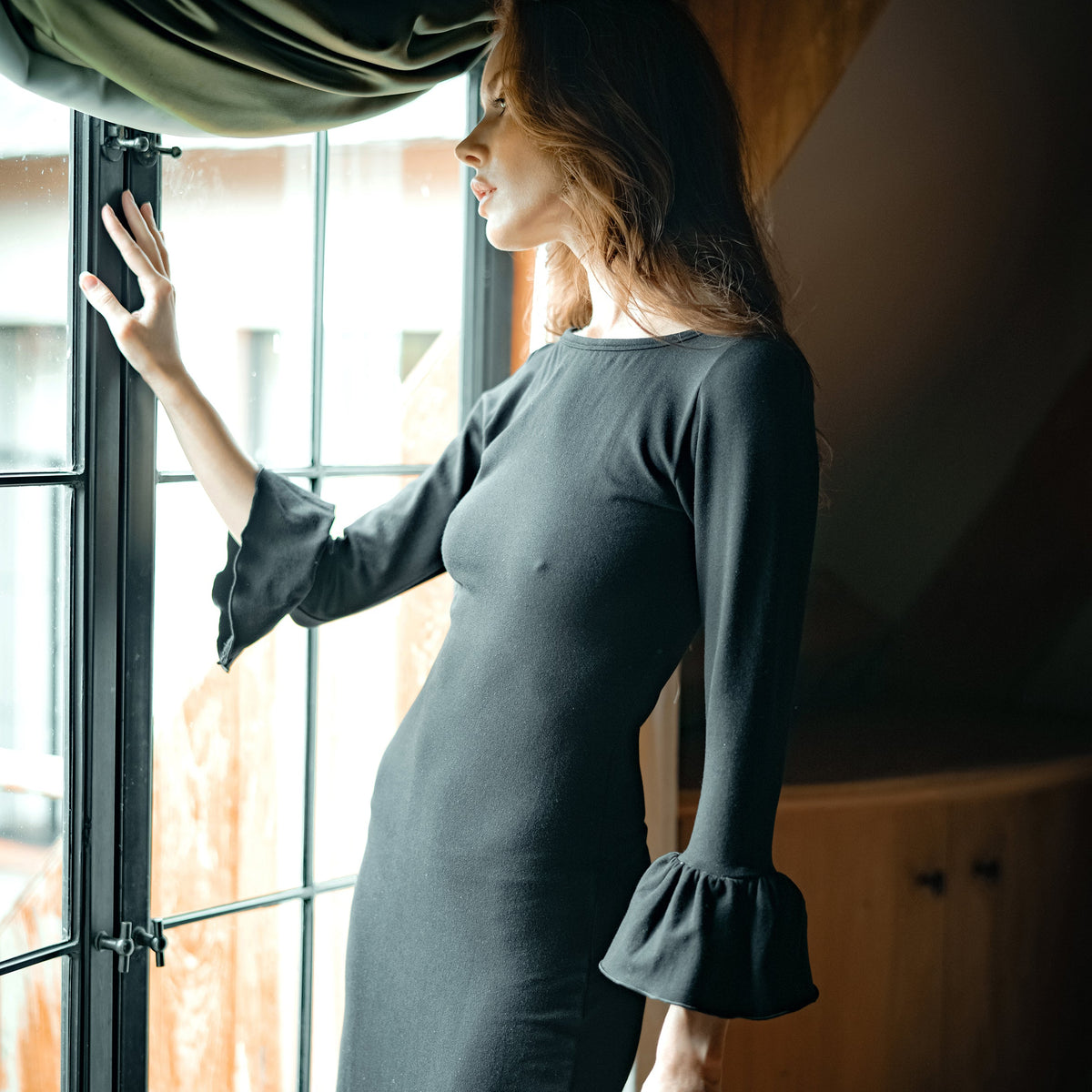 Marjorie Bamboo Ruffle Dress in Black