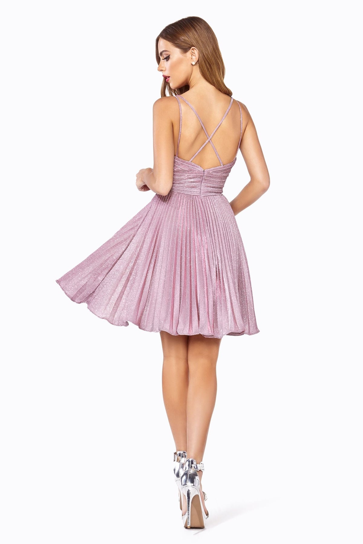 Short A-Line Glitter Dress With Criss-Cross Back