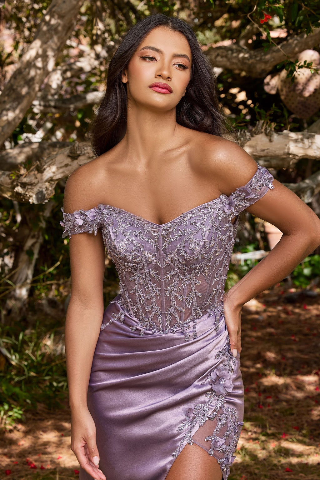 Floral Off-the-Shoulder Gown