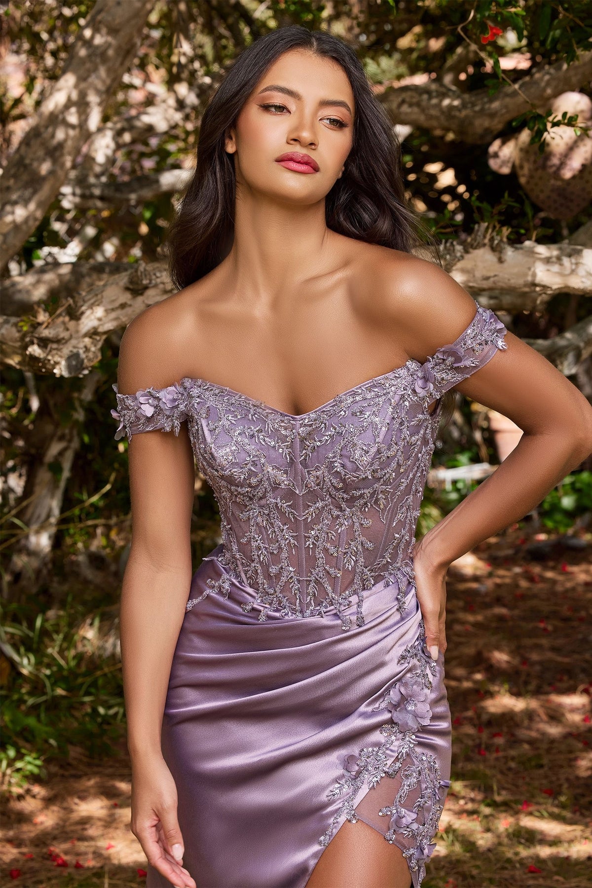 Floral Off-the-Shoulder Gown
