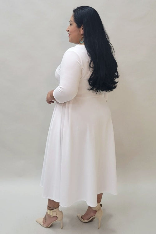 Plus Size Midi A-Line Dress with 3/4 Sleeves and Pockets