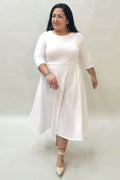 Plus Size Midi A-Line Dress with 3/4 Sleeves and Pockets