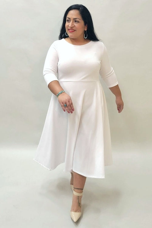 Plus Size Midi A-Line Dress with 3/4 Sleeves and Pockets