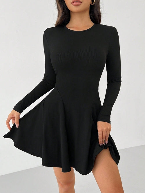 Long-Sleeve A-Line Midi Dress
