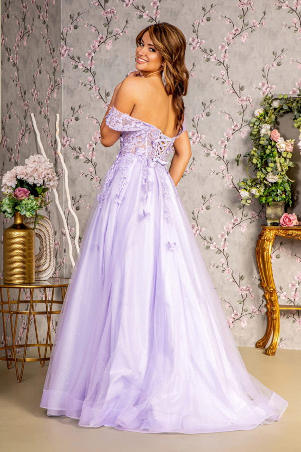 3D Butterfly Beaded Mesh A-Line Gown