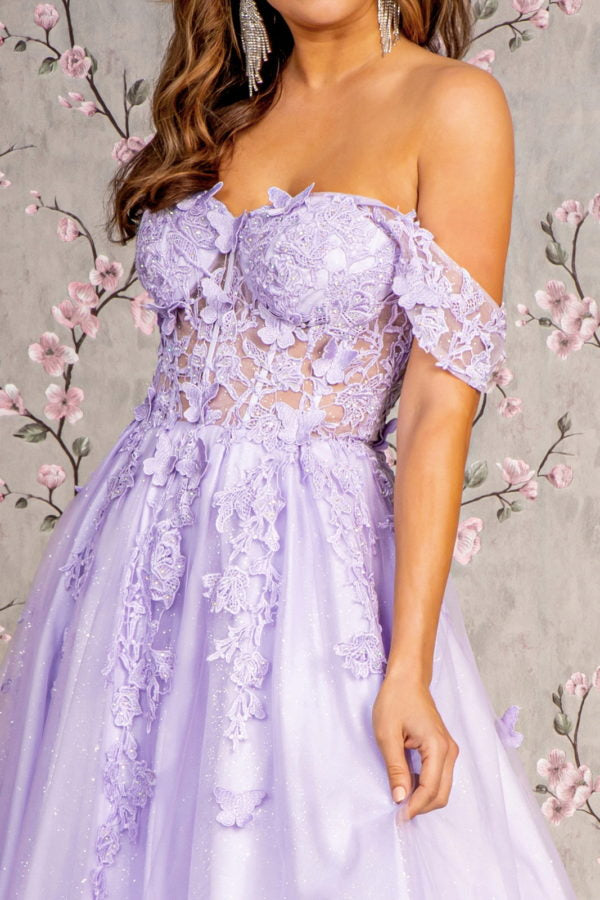 3D Butterfly Beaded Mesh A-Line Gown